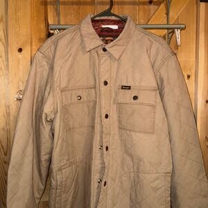 Wrangler Quilted Shirt Jacket Clay Tan Mens L Reversible Geometric Lined